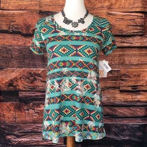 Lularoe Classic T Teal Emerald Feathers Leaves XS